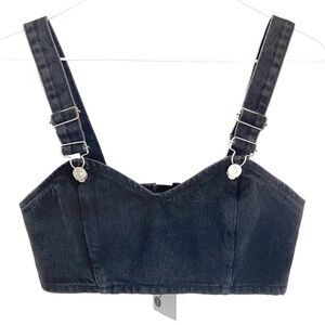 TOPSHOP Moto Denim Dungaree Overall Crop Bustier Top